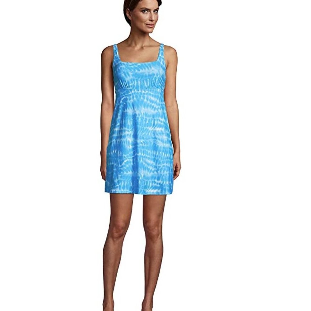 NWOT Lands' End Women's Tummy Control Square Swim Dress W/Shorts 2T $85 4C155